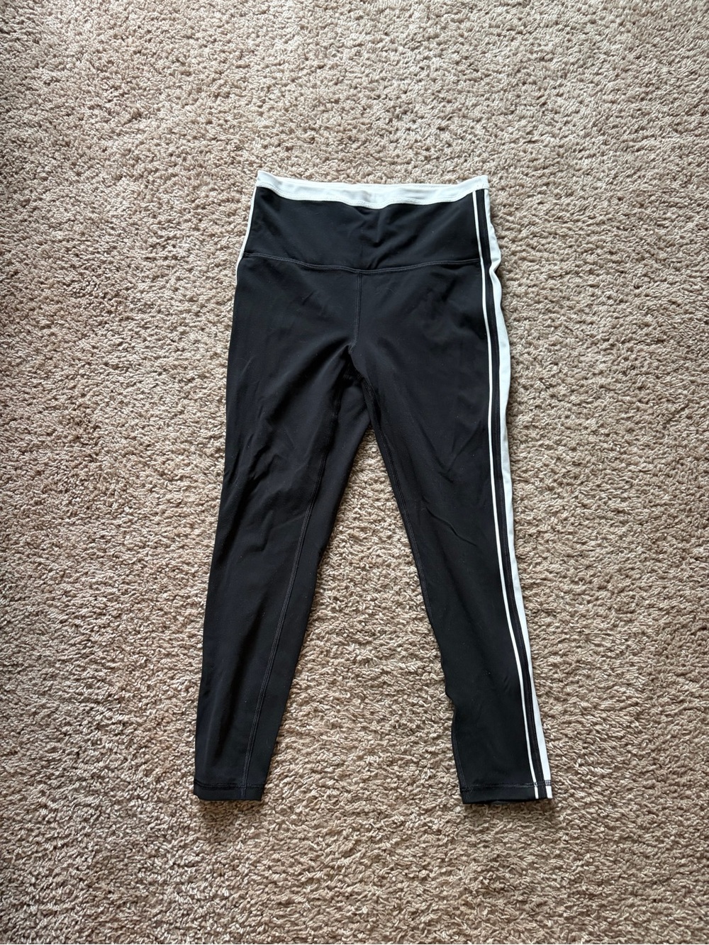 Athleta Black Leggings with White Side Stripe